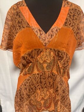 SZ 16 #boho Metro V-Neck Top sparkling #orange Flutter Sleeve#concerts,#festival